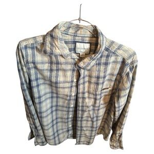 American Eagle Outfitters Men's Beige and Blue Plaid Shirt